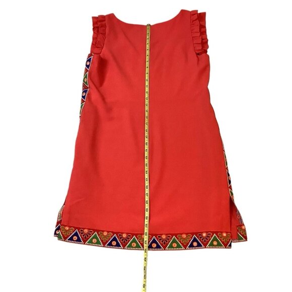 Vince Camuto Women’s Coral Aztec Embroidered Ruffle Sleeve Dress Size 12P - Picture 7 of 16